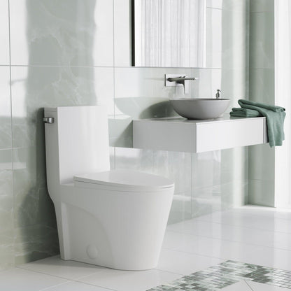 Swiss Madison St. Tropez 15" x 31" Glossy White One-Piece Elongated Floor Mounted Toilet Vortex Side Flush 1.28 GPF