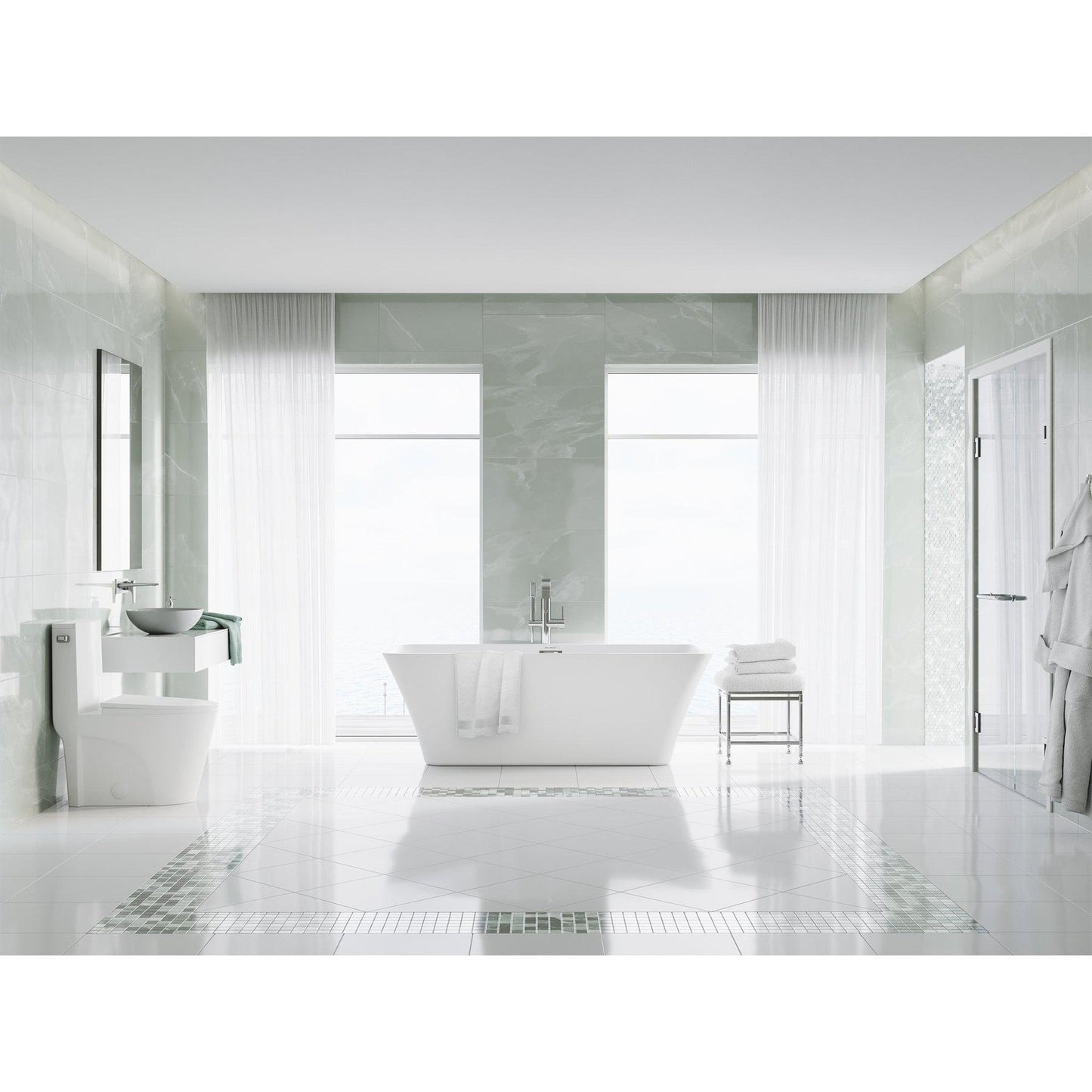 Swiss Madison St. Tropez 15" x 31" Glossy White One-Piece Elongated Floor Mounted Toilet Vortex Side Flush 1.28 GPF