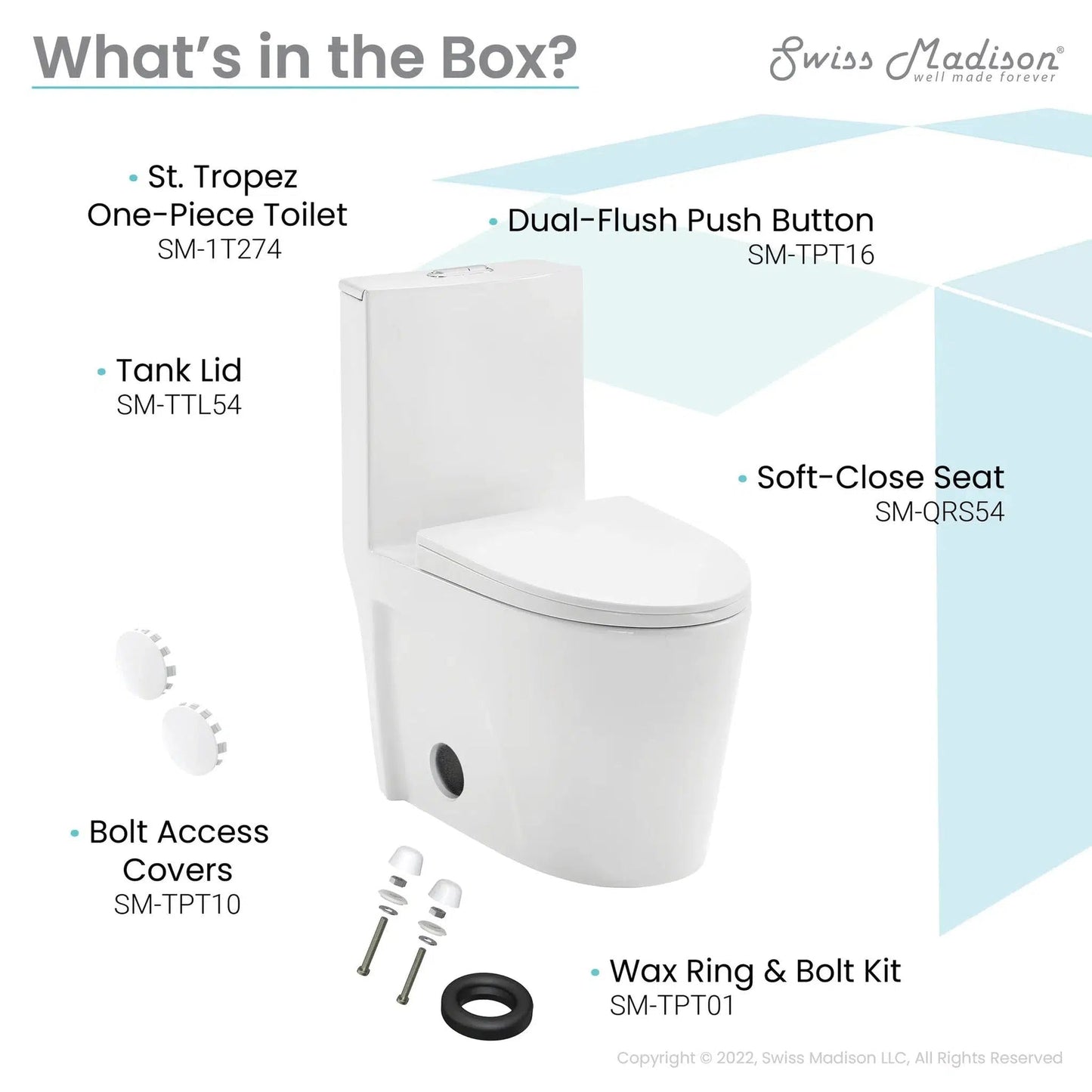 Swiss Madison St. Tropez 15" x 31" Glossy White One-Piece Elongated Floor Mounted Toilet With 10" Rough-In Valve and 1.1/1.6 GPF Vortex Dual-Flush Function