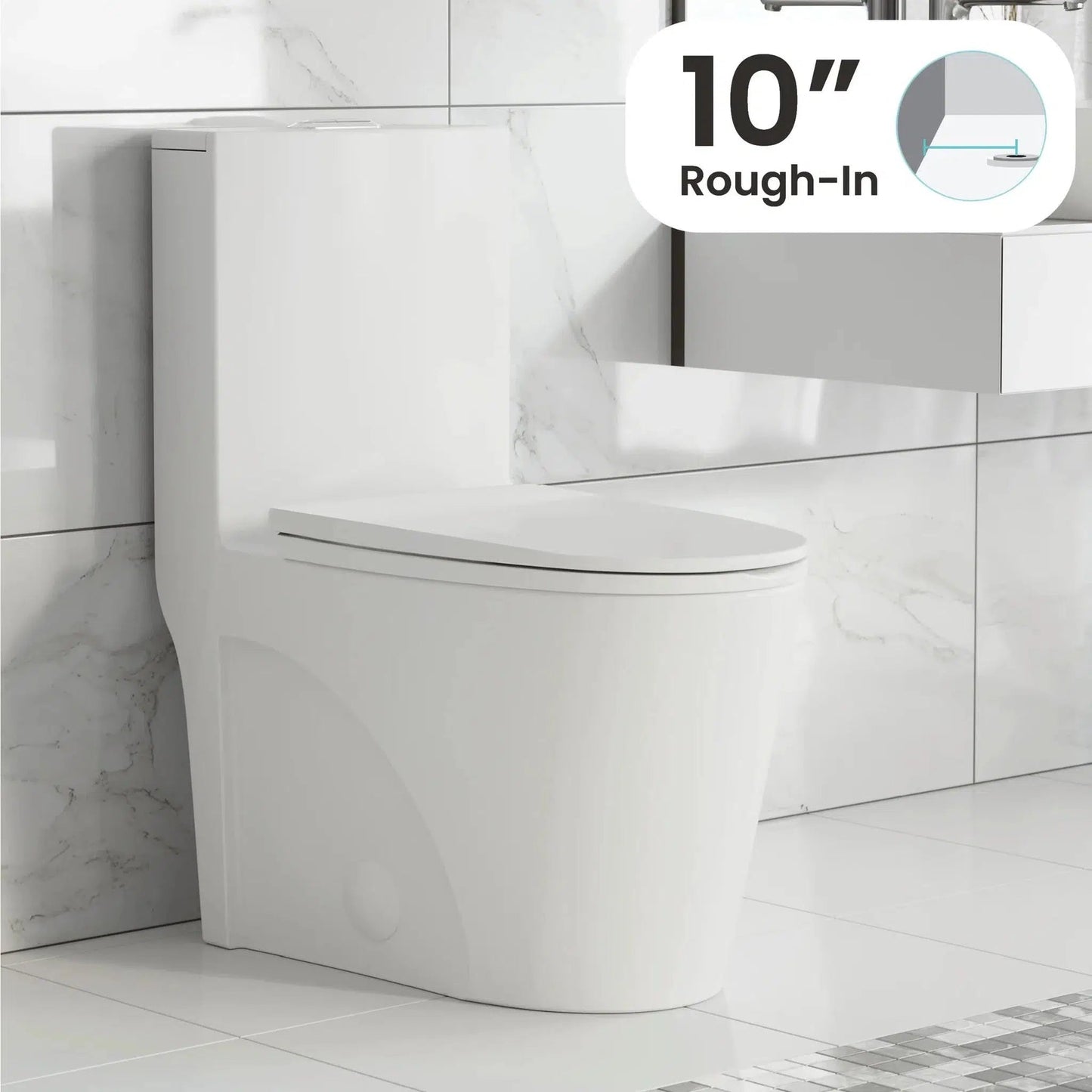 Swiss Madison St. Tropez 15" x 31" Glossy White One-Piece Elongated Floor Mounted Toilet With 10" Rough-In Valve and 1.1/1.6 GPF Vortex Dual-Flush Function