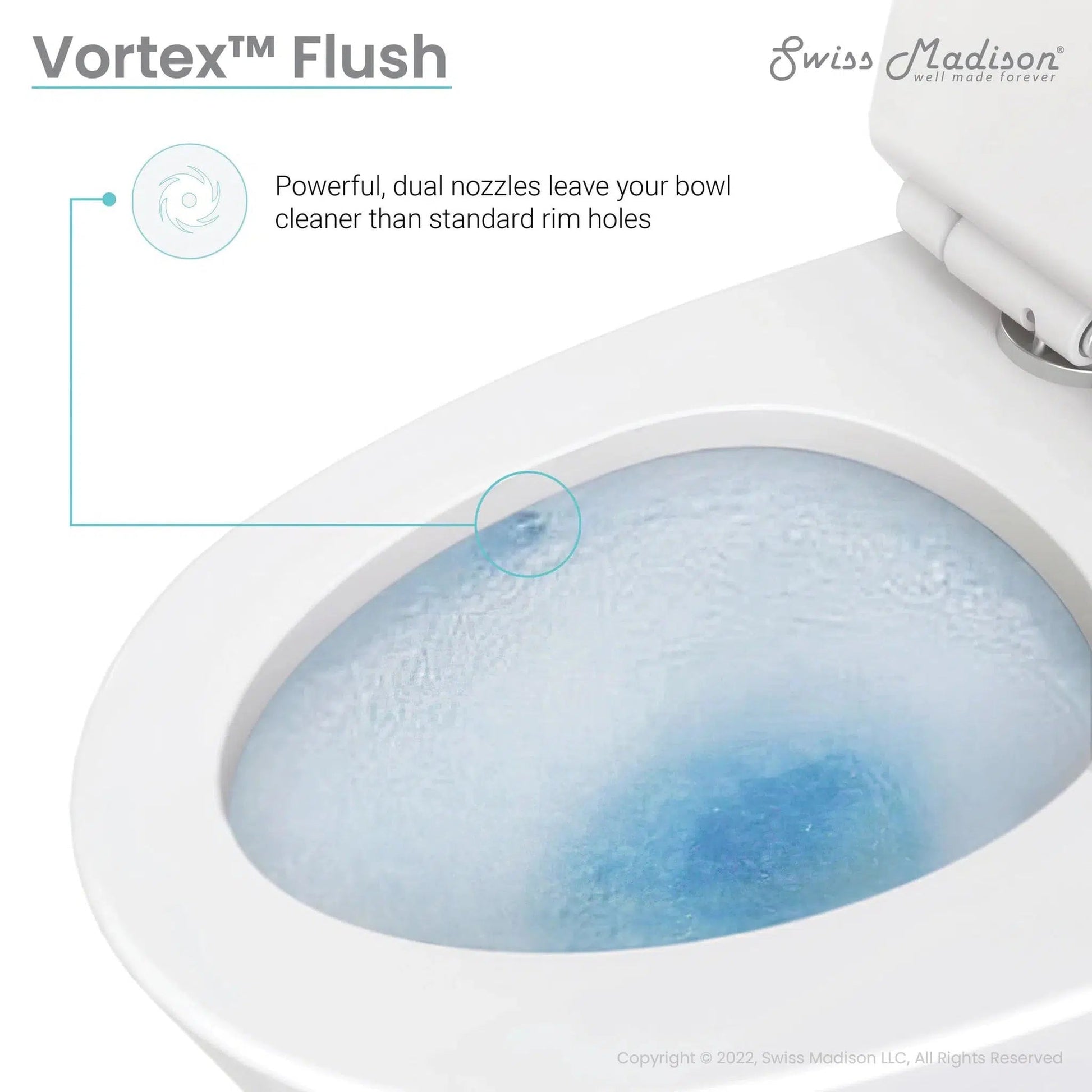 Swiss Madison St. Tropez 15" x 31" Glossy White One-Piece Elongated Floor Mounted Toilet With 10" Rough-In Valve and 1.1/1.6 GPF Vortex™ Dual-Flush Function