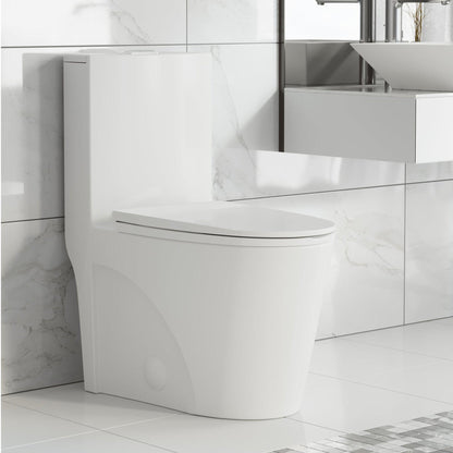 Swiss Madison St. Tropez 15" x 31" Glossy White One-Piece Elongated Floor Mounted Toilet With 12" Rough-In Valve and 1.1/1.6 GPF Vortex Dual-Flush Function