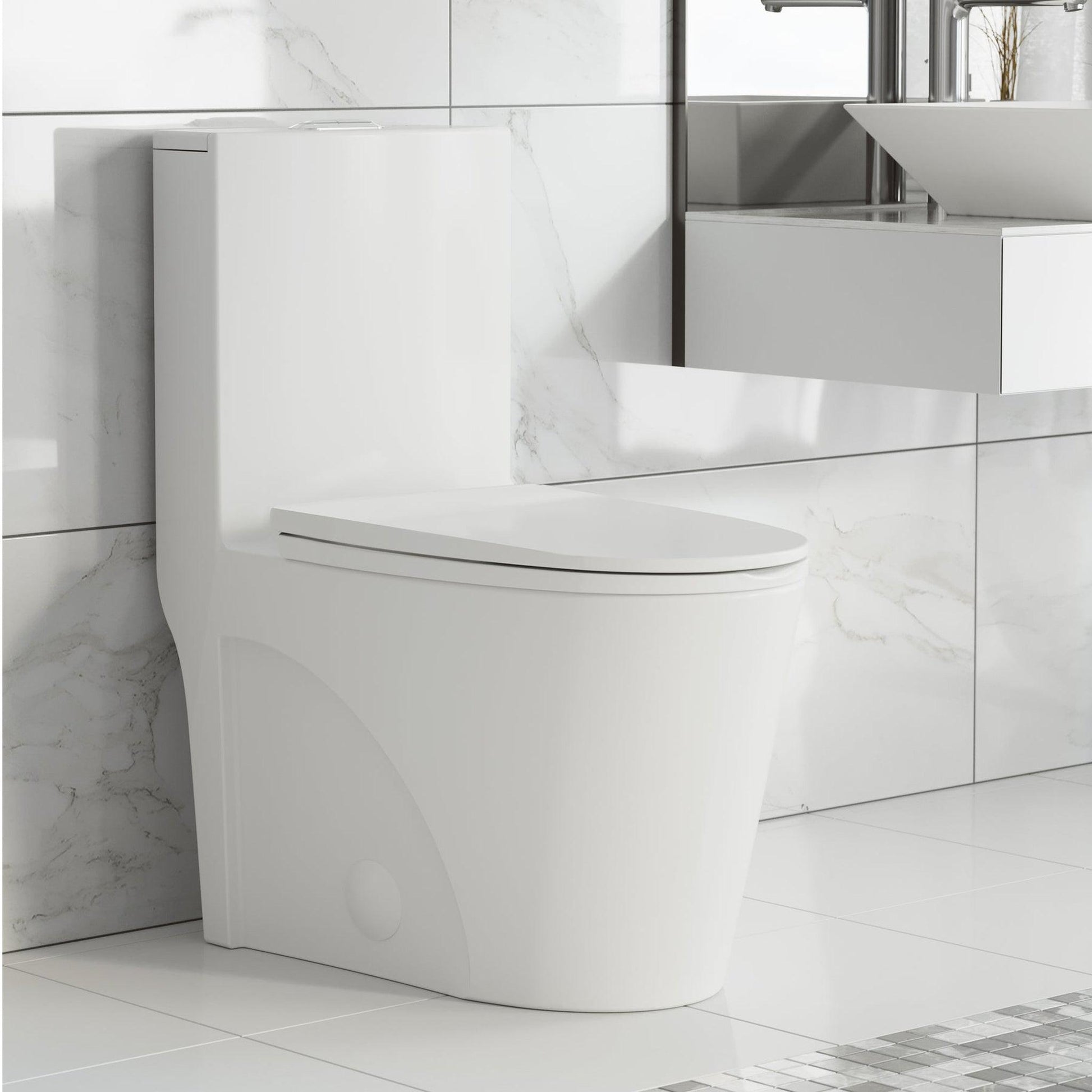Swiss Madison St. Tropez 15" x 31" Glossy White One-Piece Elongated Floor Mounted Toilet With 12" Rough-In Valve and 1.1/1.6 GPF Vortex™ Dual-Flush Function