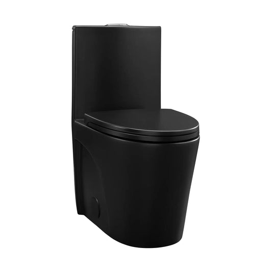 Swiss Madison St. Tropez 15" x 31" Matte Black One-Piece Elongated Floor Mounted Toilet With 1.1/1.6 GPF Vortex Dual-Flush Function