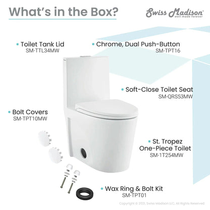 Swiss Madison St. Tropez 15" x 31" Matte White One-Piece Elongated Floor Mounted Toilet With 1.1/1.6 GPF Vortex Dual-Flush Function