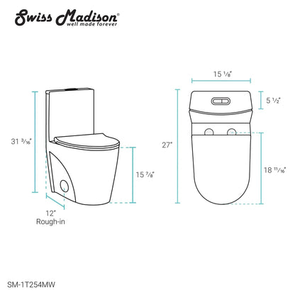 Swiss Madison St. Tropez 15" x 31" Matte White One-Piece Elongated Floor Mounted Toilet With 1.1/1.6 GPF Vortex Dual-Flush Function