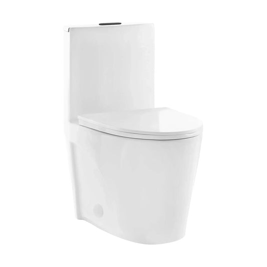 Swiss Madison St. Tropez 15" x 31" White One-Piece Elongated Floor Mounted Toilet With Black Hardware and 1.1/1.6 GPF Vortex Dual-Flush Function