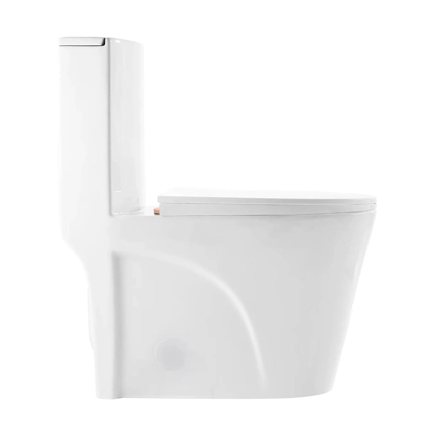 Swiss Madison St. Tropez 15" x 31" White One-Piece Elongated Floor Mounted Toilet With Rose Gold Hardware and 1.1/1.6 GPF Vortex Dual-Flush Function