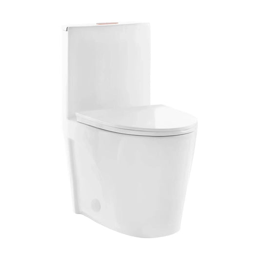 Swiss Madison St. Tropez 15" x 31" White One-Piece Elongated Floor Mounted Toilet With Rose Gold Hardware and 1.1/1.6 GPF Vortex Dual-Flush Function