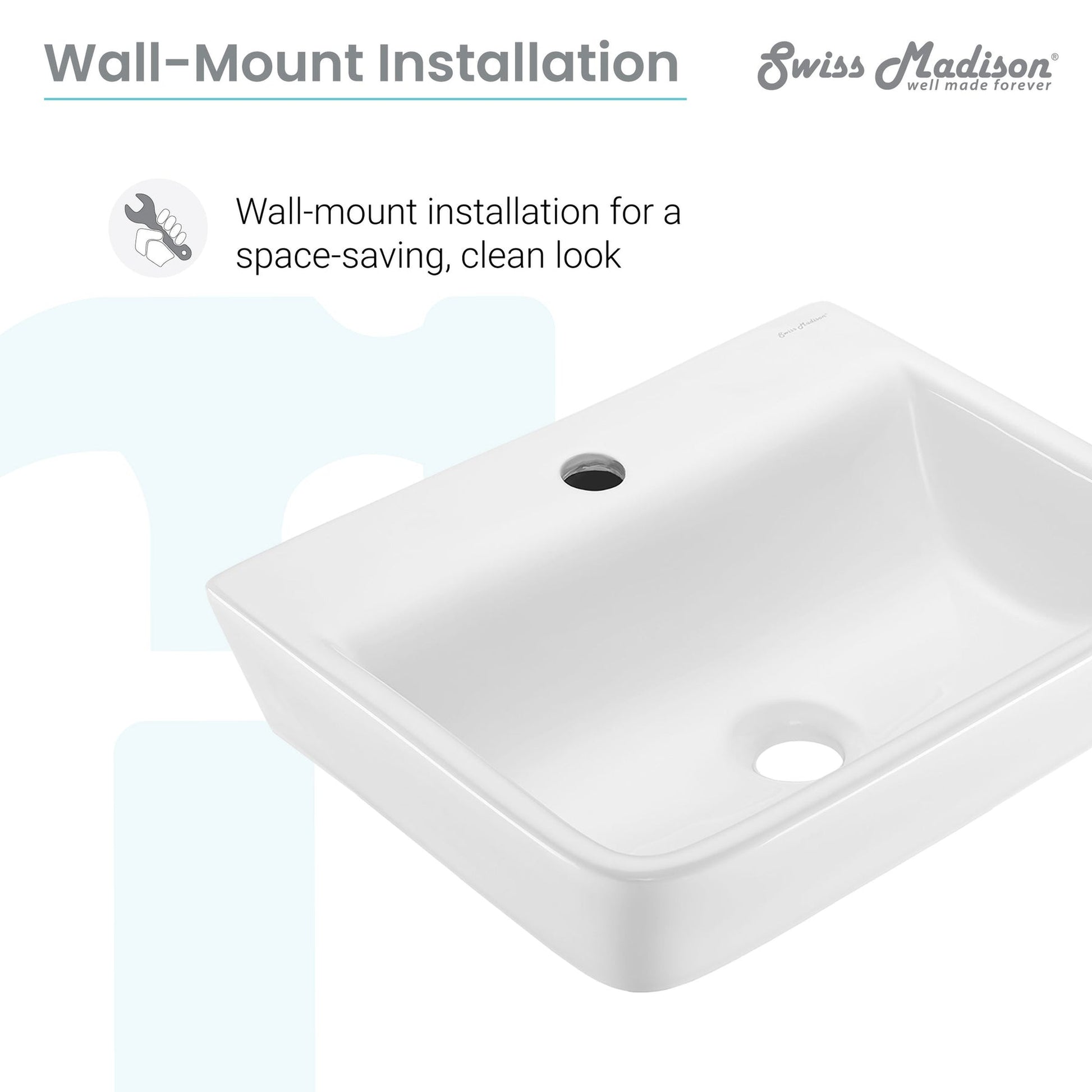 Swiss Madison St. Tropez 18" x 13" Rectangular White Ceramic Wall-Hung Bathroom Sink With Single Hole Faucet