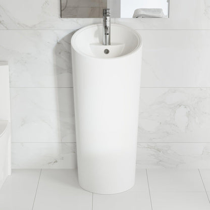 Swiss Madison St. Tropez 19" x 39" Freestanding One-Piece Circular White Pedestal Sink With Overflow