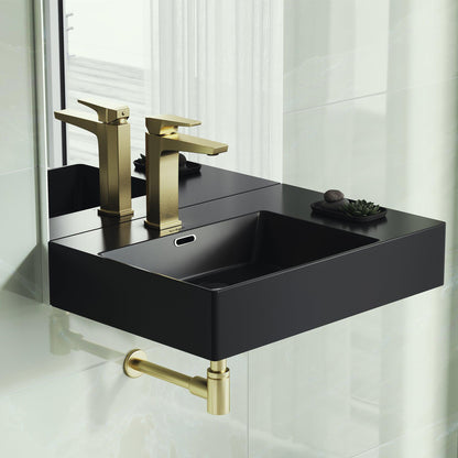 Swiss Madison St. Tropez 24" x 17" Rectangular Matte Black Ceramic Wall-Hung Bathroom Sink With Left Side Single Hole Faucet