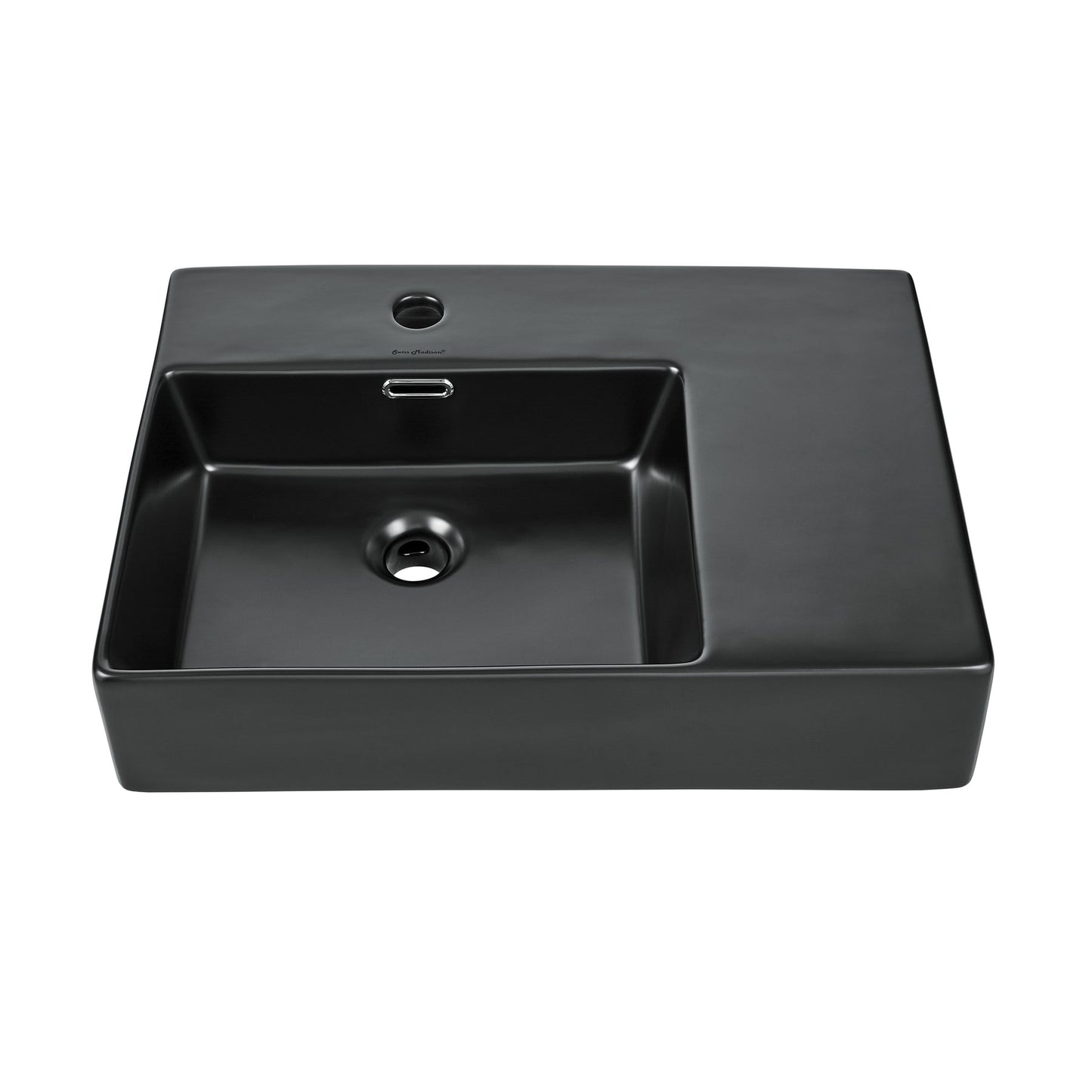 Swiss Madison St. Tropez 24" x 17" Rectangular Matte Black Ceramic Wall-Hung Bathroom Sink With Left Side Single Hole Faucet