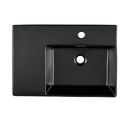 Swiss Madison St. Tropez 24" x 17" Rectangular Matte Black Ceramic Wall-Hung Bathroom Sink With Right Side Single Hole Faucet