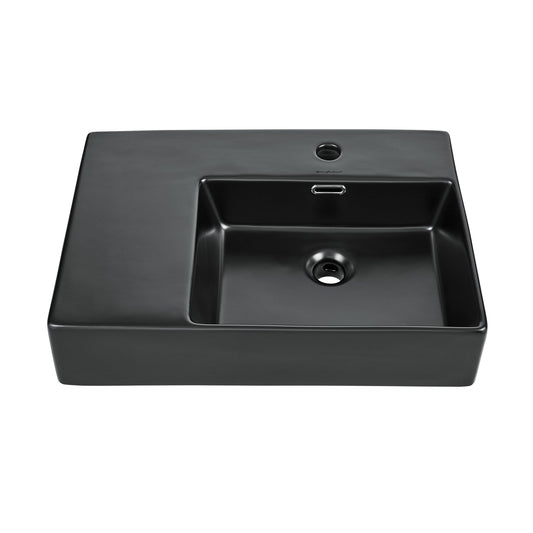Swiss Madison St. Tropez 24" x 17" Rectangular Matte Black Ceramic Wall-Hung Bathroom Sink With Right Side Single Hole Faucet