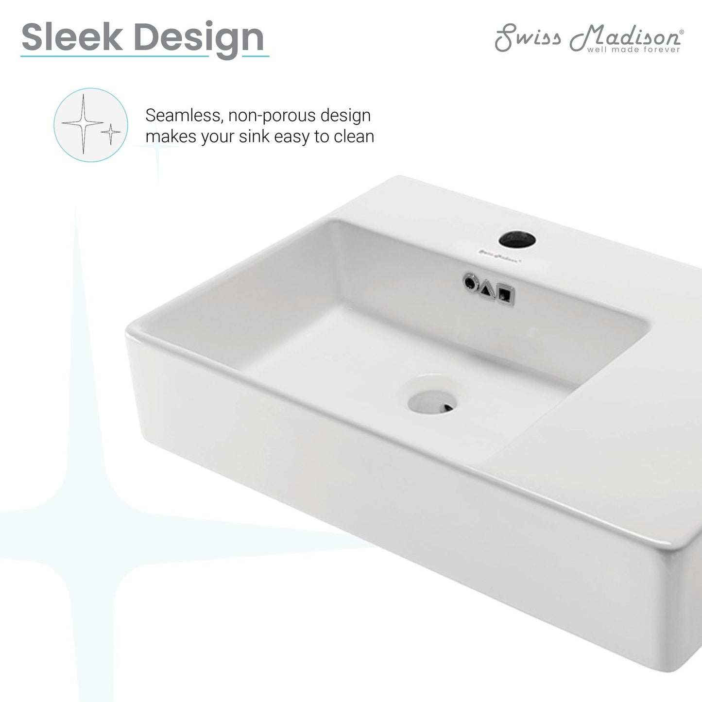 Swiss Madison St. Tropez 24" x 17" Rectangular White Ceramic Wall-Hung Bathroom Sink With Left Side Single Hole Faucet