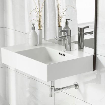 Swiss Madison St. Tropez 24" x 17" Rectangular White Ceramic Wall-Hung Bathroom Sink With Right Side Single Hole Faucet