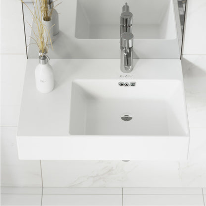 Swiss Madison St. Tropez 24" x 17" Rectangular White Ceramic Wall-Hung Bathroom Sink With Right Side Single Hole Faucet