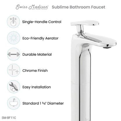 Swiss Madison Sublime 11" Chrome Single Hole Bathroom Faucet With Flow Rate of 1.2 GPM