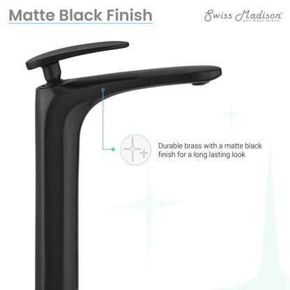 Swiss Madison Sublime 11" Matte Black Single Hole Bathroom Faucet With Flow Rate of 1.2 GPM