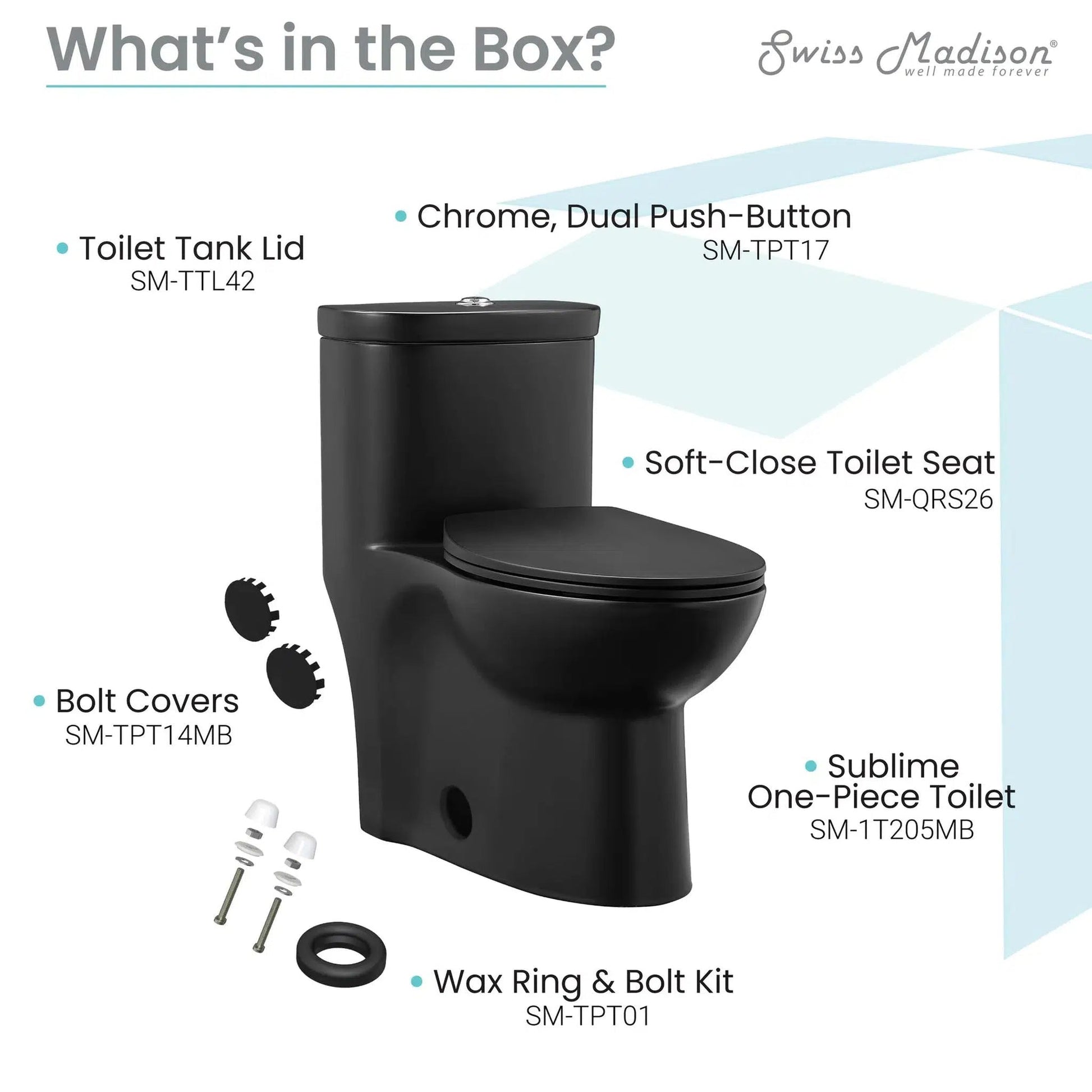 Swiss Madison Sublime 16" x 28" Matte Black One-Piece Elongated Floor Mounted Toilet With 1.1/1.6 GPF Dual-Flush Function