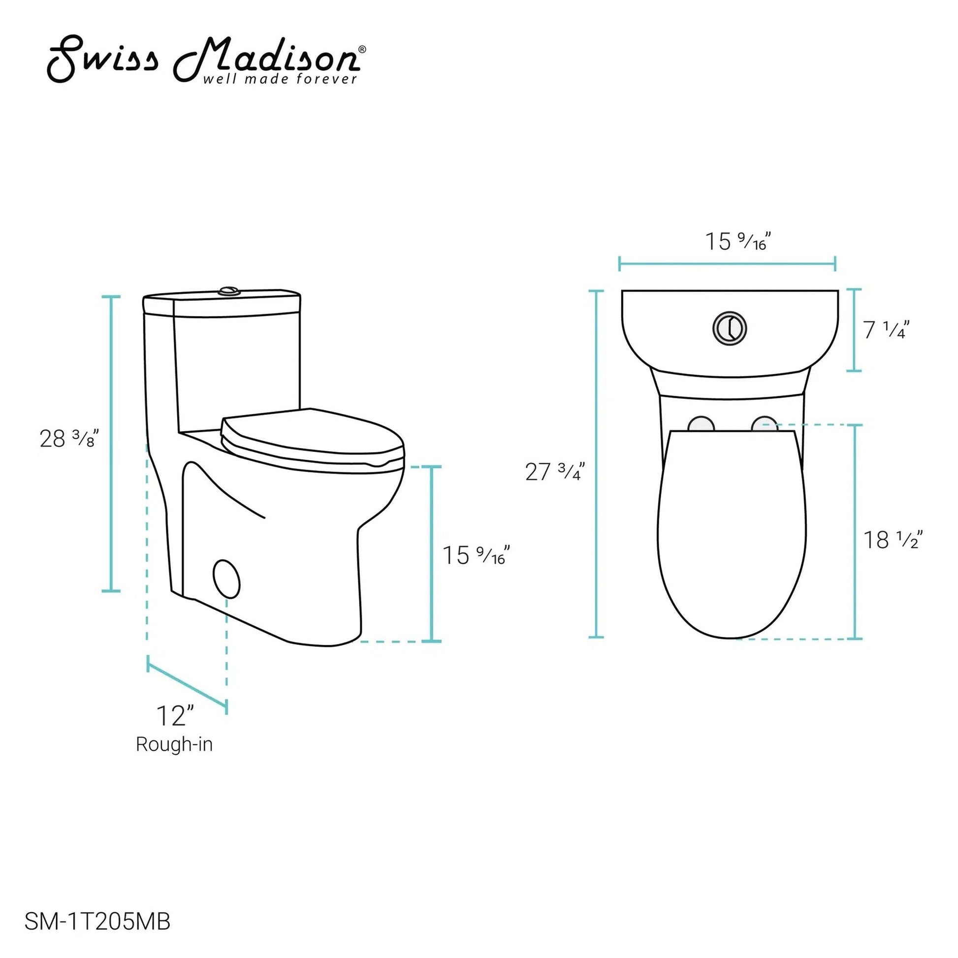 Swiss Madison Sublime 16" x 28" Matte Black One-Piece Elongated Floor Mounted Toilet With 1.1/1.6 GPF Dual-Flush Function