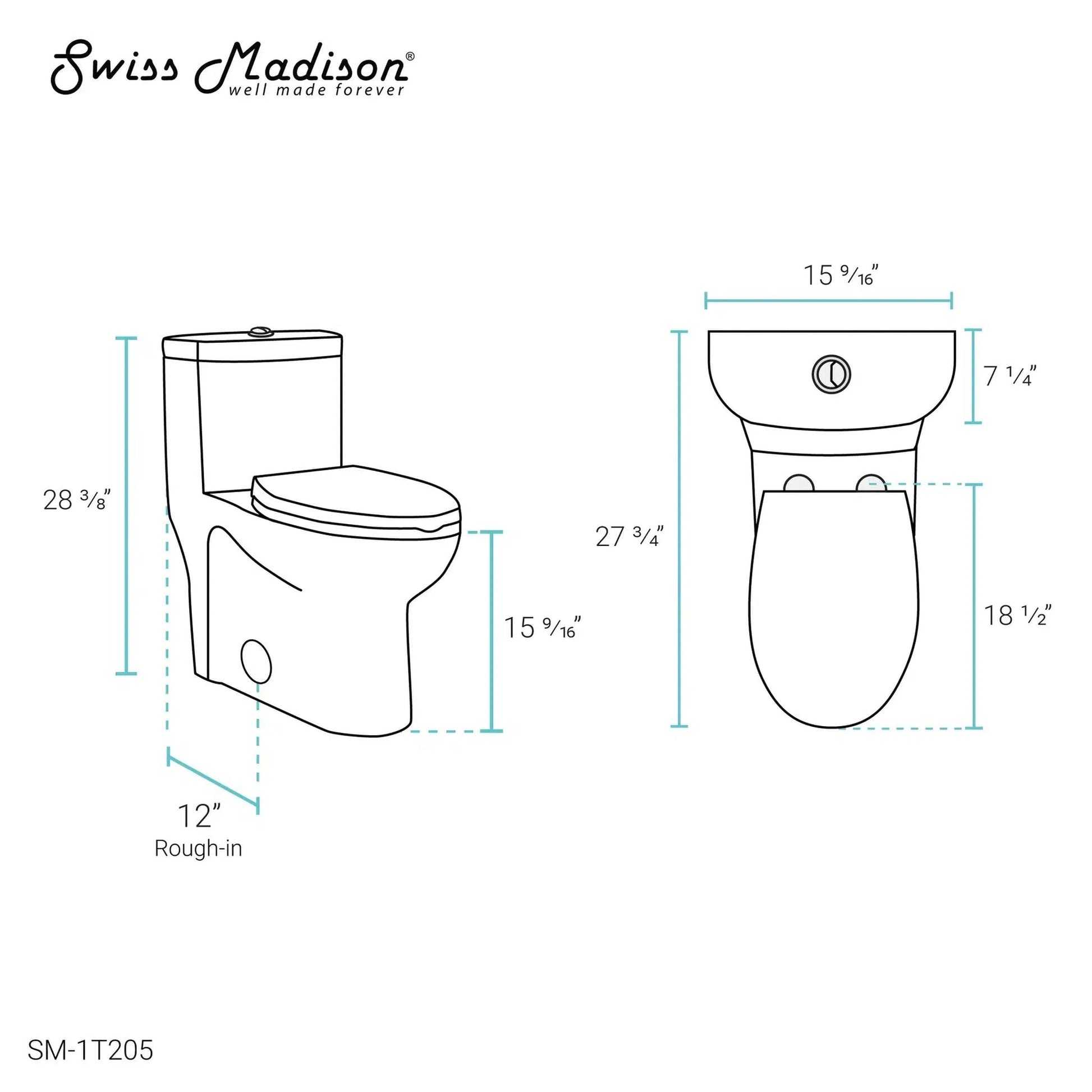 Swiss Madison Sublime 16" x 28" White One-Piece Elongated Floor Mounted Toilet With 1.1/1.6 GPF Dual-Flush Function