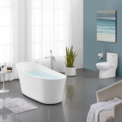 Swiss Madison Sublime 68" x 31" White Center Drain Freestanding Bathtub With Chrome Toe-Tap Drain and Overflow