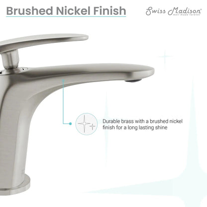Swiss Madison Sublime 7" Brushed Nickel Single Hole Bathroom Faucet With Flow Rate of 1.2 GPM
