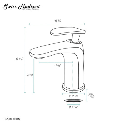 Swiss Madison Sublime 7" Brushed Nickel Single Hole Bathroom Faucet With Flow Rate of 1.2 GPM