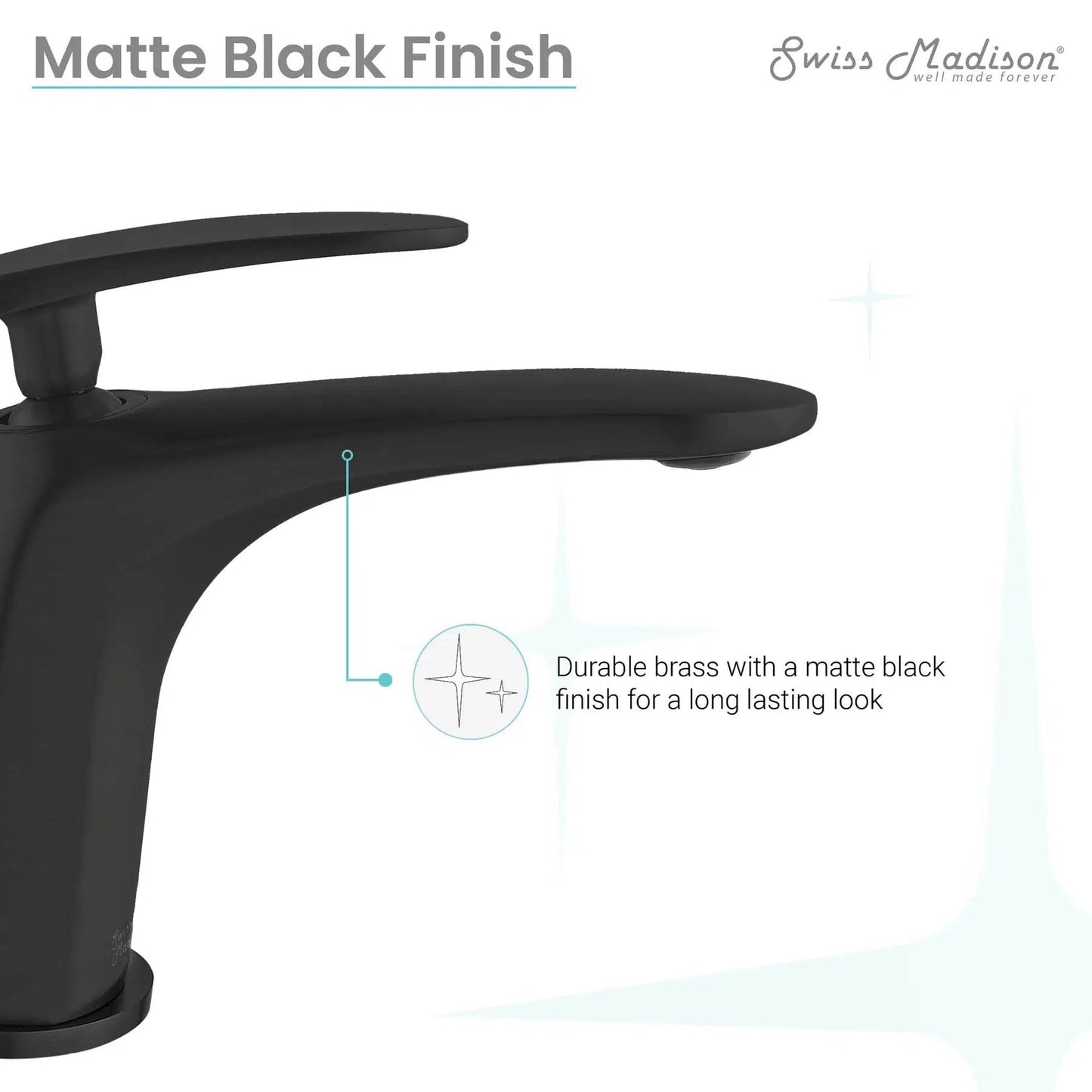 Swiss Madison Sublime 7" Matte Black Single Hole Bathroom Faucet With Flow Rate of 1.2 GPM