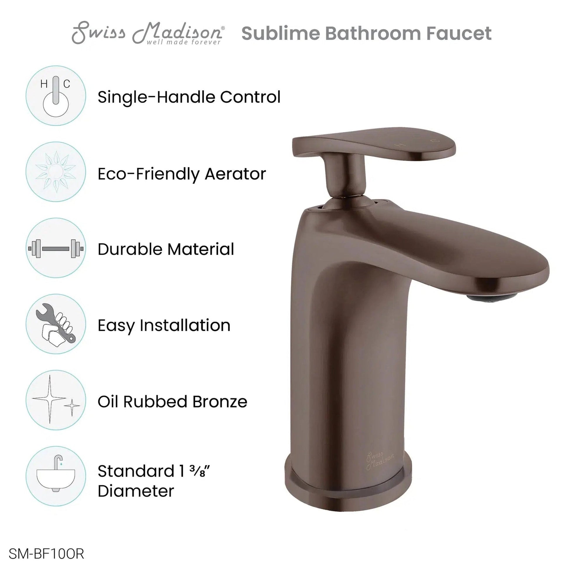 Swiss Madison Sublime 7" Oil Rubbed Bronze Single Hole Bathroom Faucet With Flow Rate of 1.2 GPM
