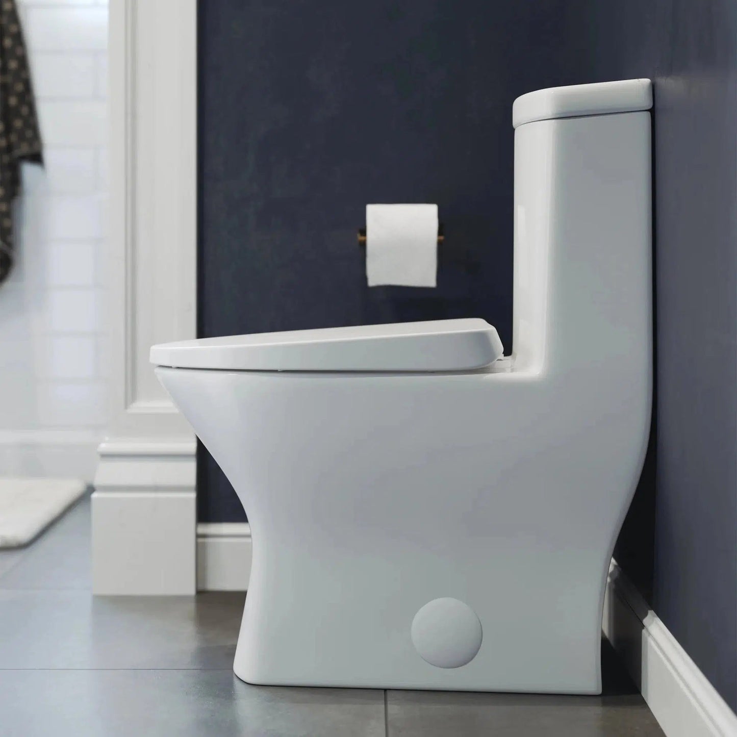 Swiss Madison Sublime II 13" x 27" Glossy White One-Piece Round Floor Mounted Toilet With 12" Rough-In Valve and 1.1/1.6 GPF Dual-Flush Function