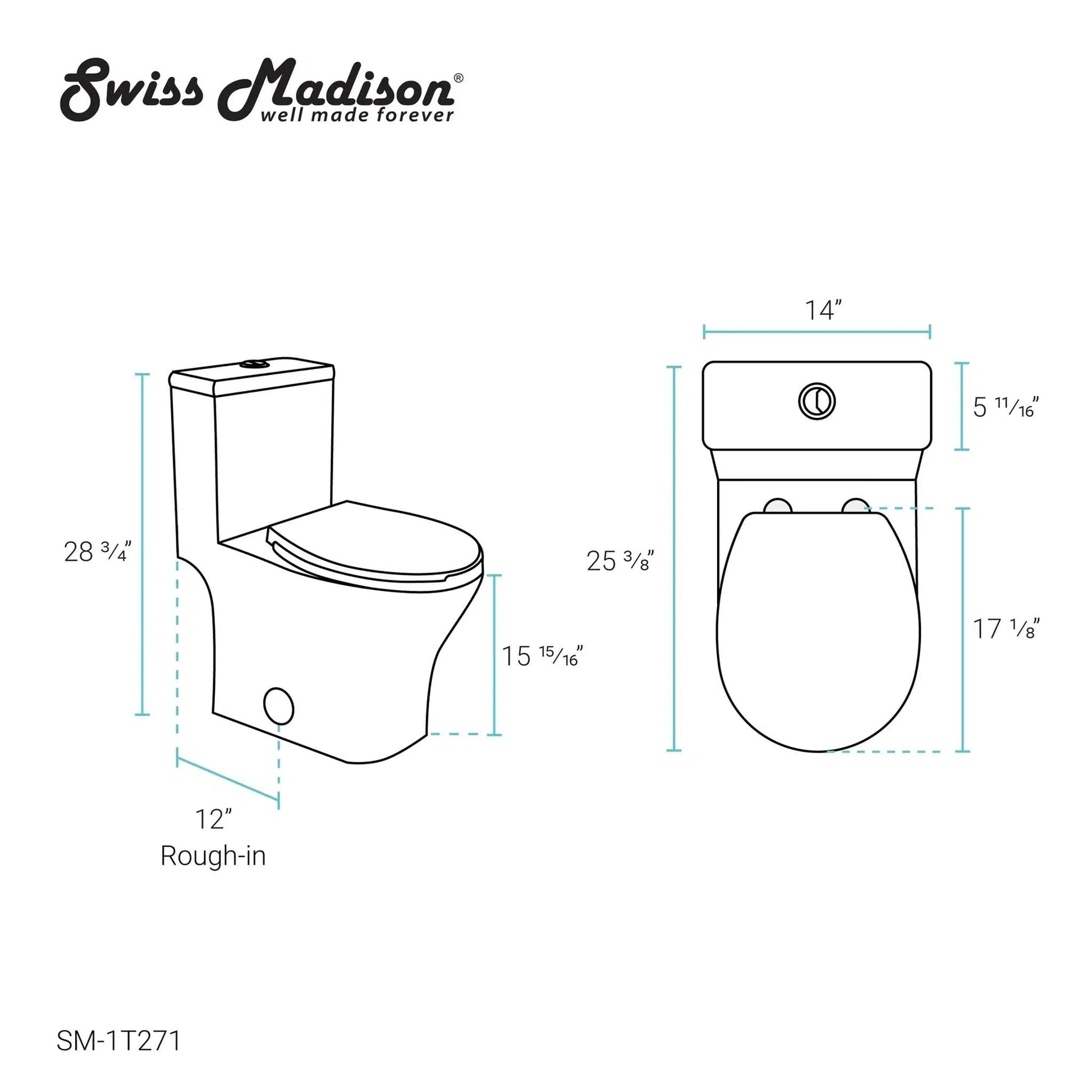 Swiss Madison Sublime III 14" x 29" Glossy White One-Piece Round Floor Mounted Toilet With 0.95/1.26 GPF Vortex Dual-Flush Function