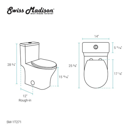 Swiss Madison Sublime III 14" x 29" Glossy White One-Piece Round Floor Mounted Toilet With 0.95/1.26 GPF Vortex Dual-Flush Function