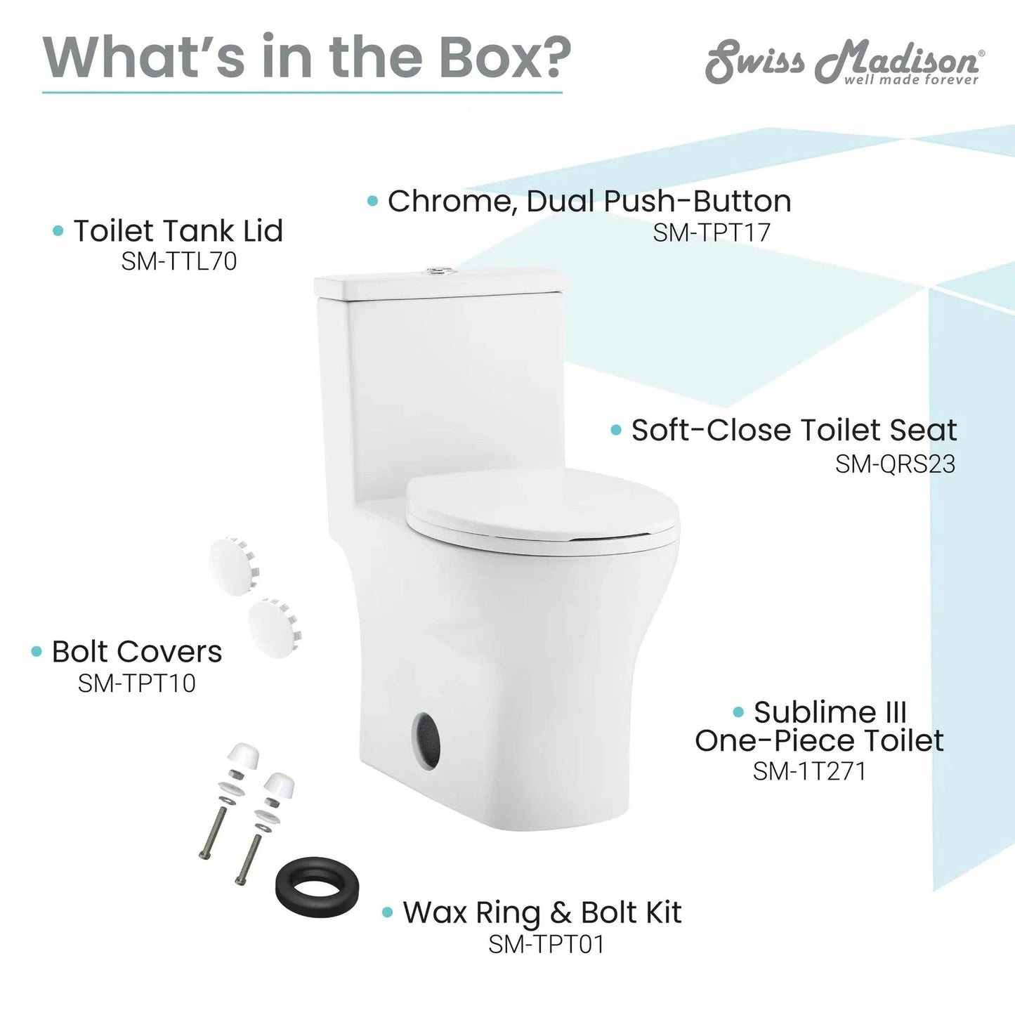 Swiss Madison Sublime III 14" x 29" Glossy White One-Piece Round Floor Mounted Toilet With 0.95/1.26 GPF Vortex Dual-Flush Function