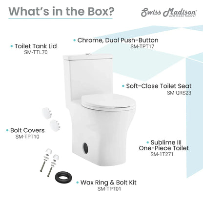 Swiss Madison Sublime III 14" x 29" Glossy White One-Piece Round Floor Mounted Toilet With 0.95/1.26 GPF Vortex Dual-Flush Function