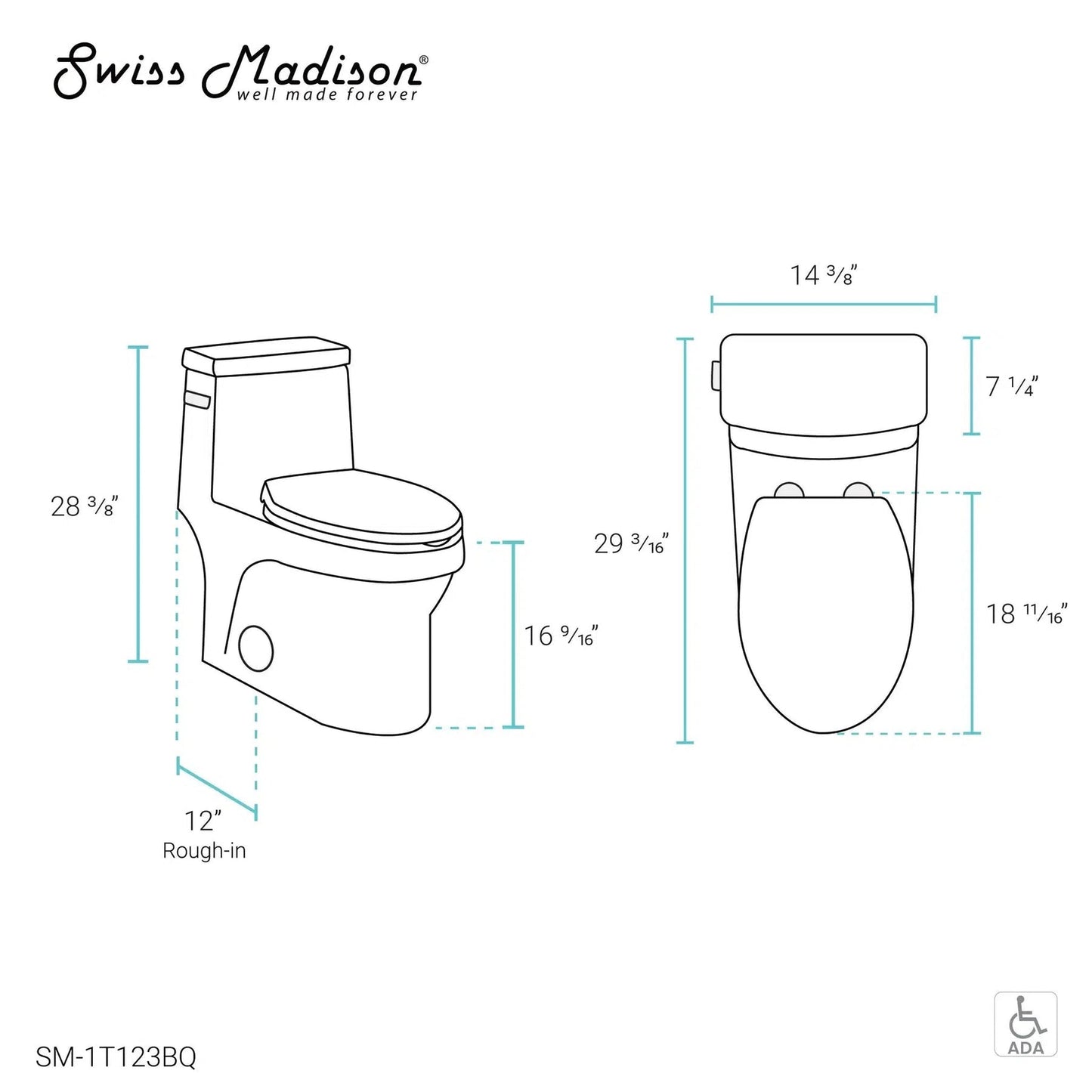Swiss Madison Virage 14" x 28" Bisque One-Piece Elongated Floor Mounted Toilet With 1.28 GPF Vortex™ Side Flush Function