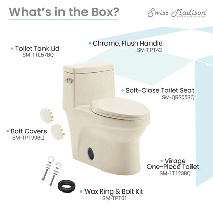 Swiss Madison Virage 14" x 28" Bisque One-Piece Elongated Floor Mounted Toilet With 1.28 GPF Vortex™ Side Flush Function