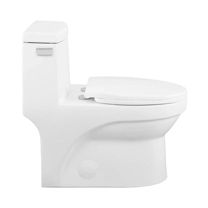 Swiss Madison Virage 14" x 28" Glossy White One-Piece Elongated Floor Mounted Toilet With 1.28 GPF Vortex Side Flush Function