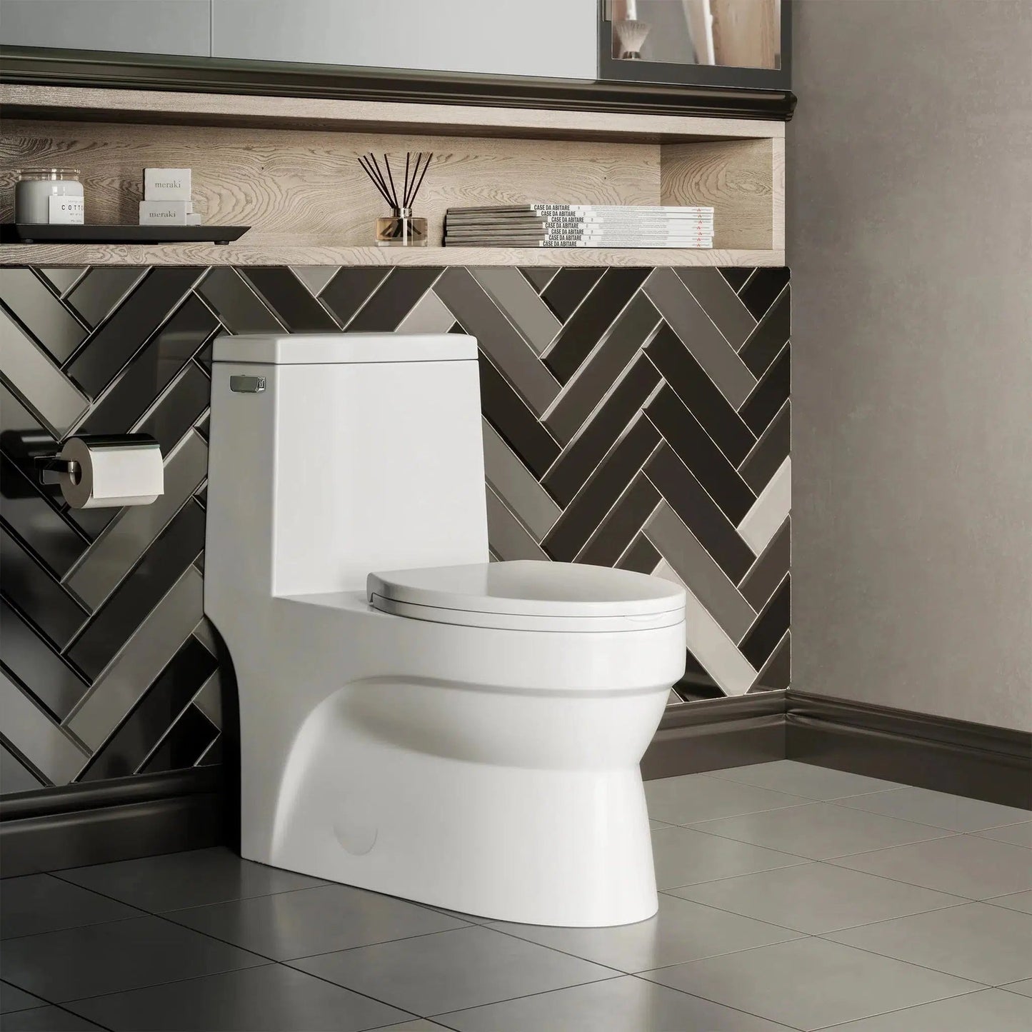 Swiss Madison Virage 14" x 28" Glossy White One-Piece Elongated Floor Mounted Toilet With 1.28 GPF Vortex Side Flush Function