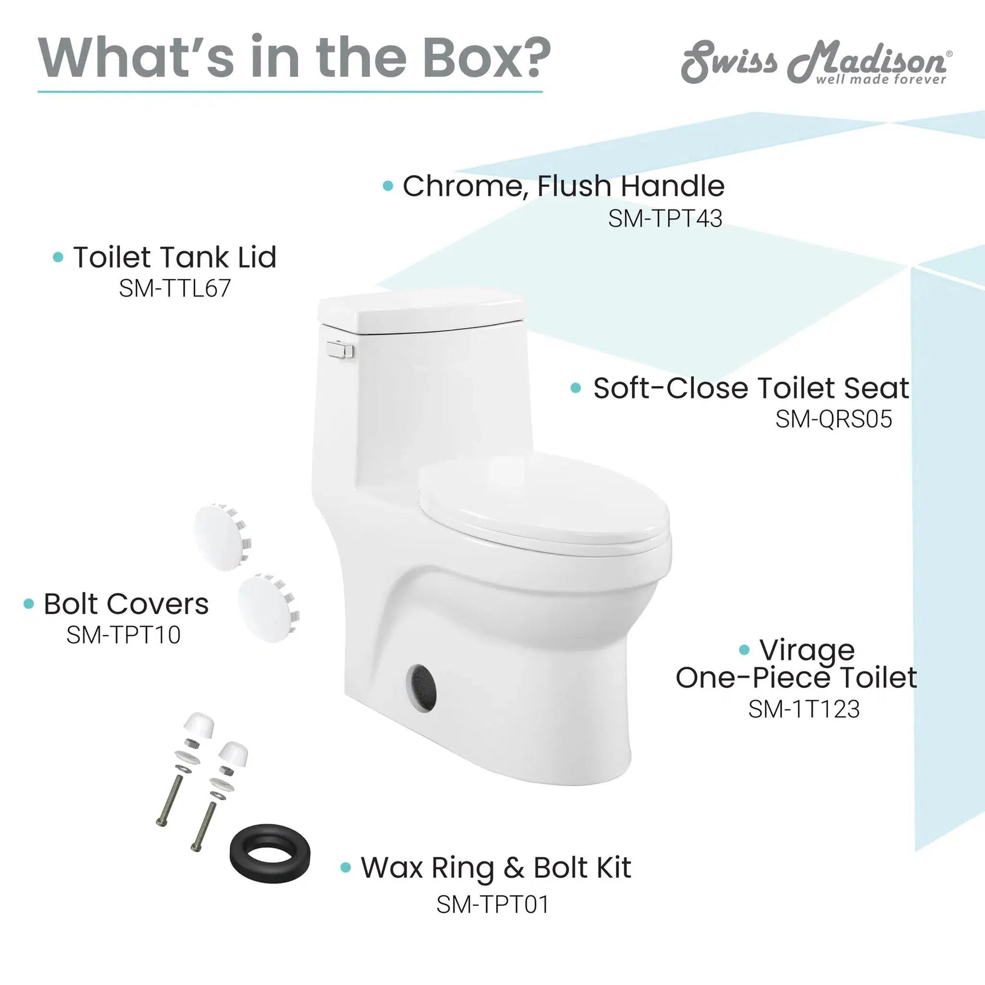 Swiss Madison Virage 14" x 28" Glossy White One-Piece Elongated Floor Mounted Toilet With 1.28 GPF Vortex Side Flush Function