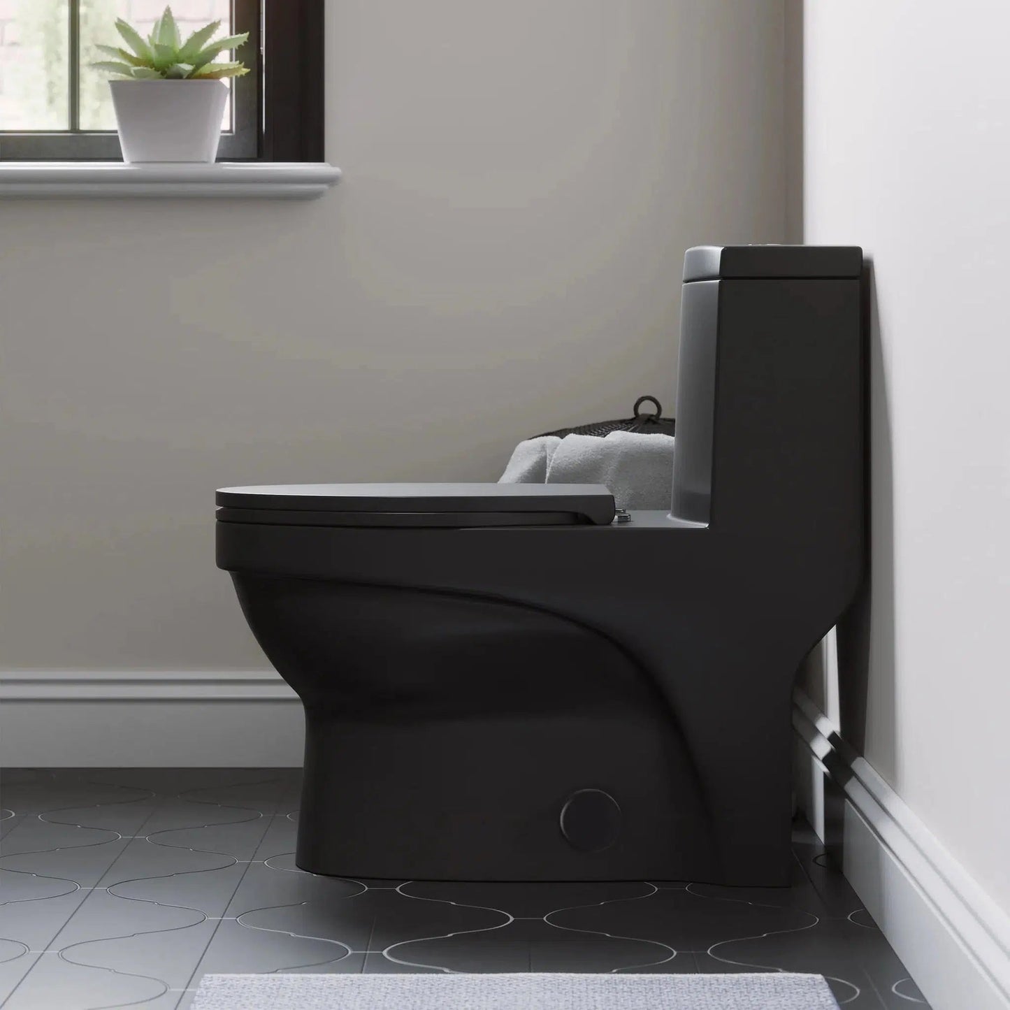 Swiss Madison Virage 15" x 28" Matte Black One-Piece Elongated Floor Mounted Toilet With 1.1/1.6 GPF Vortex Dual-Flush Function