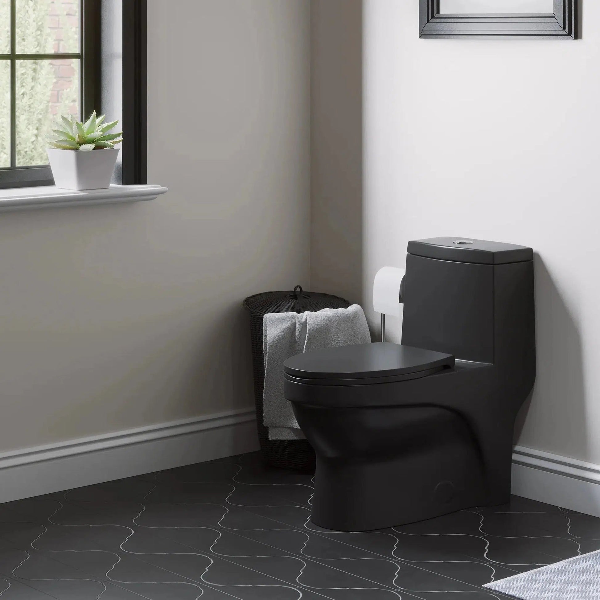 Swiss Madison Virage 15" x 28" Matte Black One-Piece Elongated Floor Mounted Toilet With 1.1/1.6 GPF Vortex Dual-Flush Function