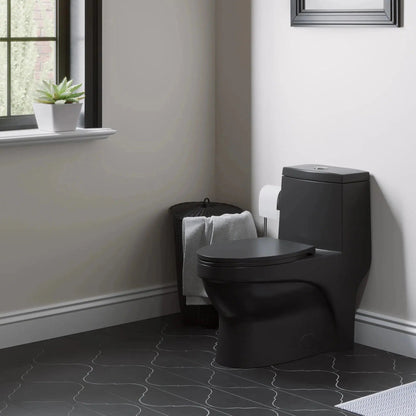 Swiss Madison Virage 15" x 28" Matte Black One-Piece Elongated Floor Mounted Toilet With 1.1/1.6 GPF Vortex Dual-Flush Function