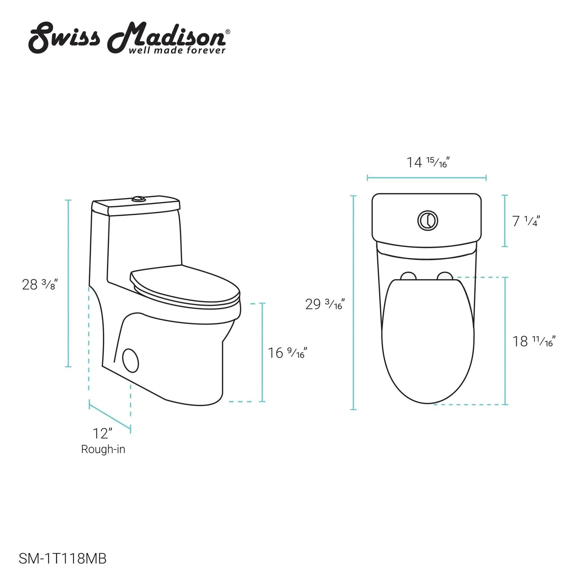 Swiss Madison Virage 15" x 28" Matte Black One-Piece Elongated Floor Mounted Toilet With 1.1/1.6 GPF Vortex Dual-Flush Function