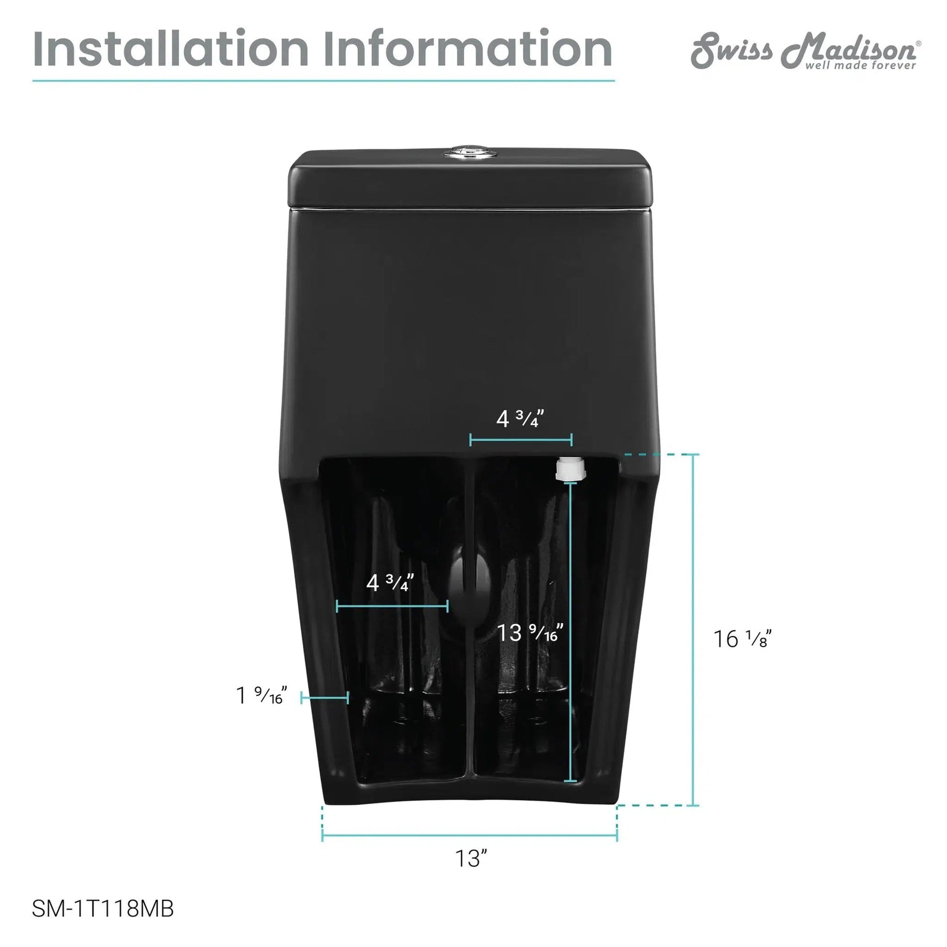 Swiss Madison Virage 15" x 28" Matte Black One-Piece Elongated Floor Mounted Toilet With 1.1/1.6 GPF Vortex Dual-Flush Function