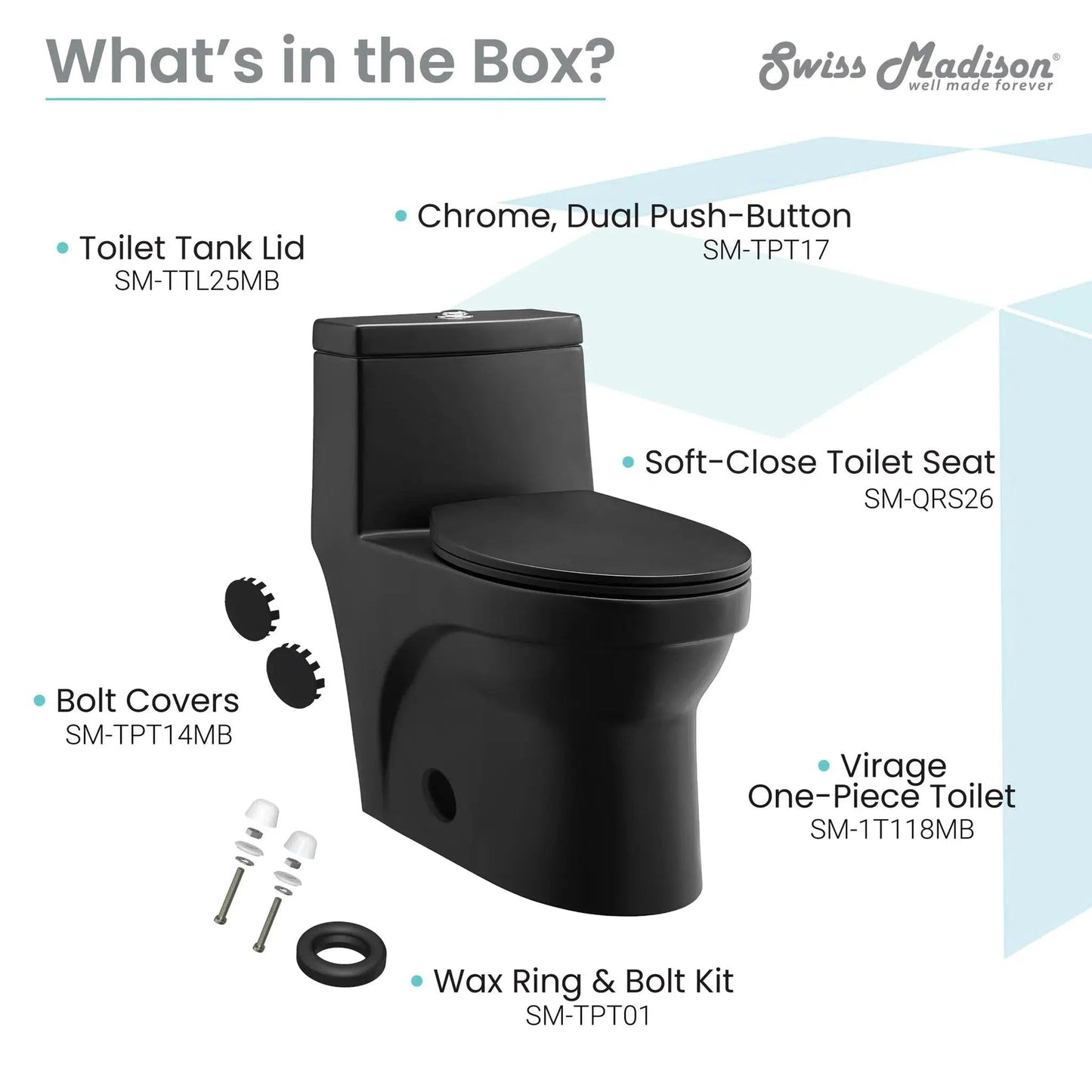 Swiss Madison Virage 15" x 28" Matte Black One-Piece Elongated Floor Mounted Toilet With 1.1/1.6 GPF Vortex Dual-Flush Function