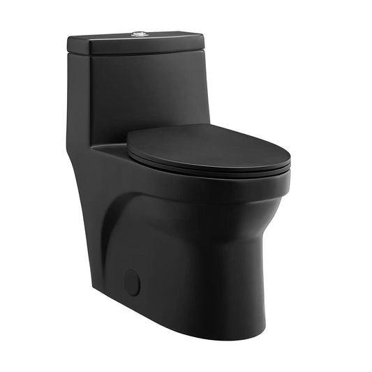Swiss Madison Virage 15" x 28" Matte Black One-Piece Elongated Floor Mounted Toilet With 1.1/1.6 GPF Vortex Dual-Flush Function