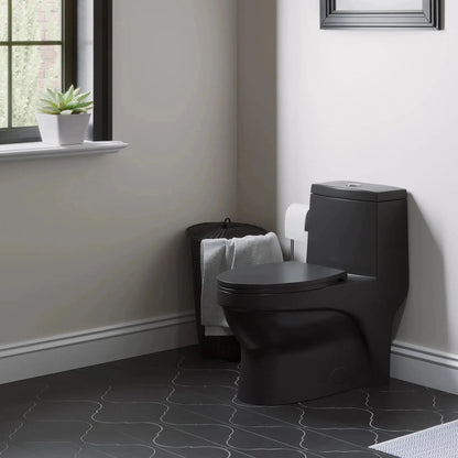 Swiss Madison Virage 15" x 28" Matte Black One-Piece Elongated Floor Mounted Toilet With 1.1/1.6 GPF Vortex™ Dual-Flush Function